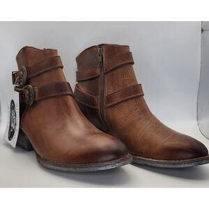 Sterling River Women’s Brown Leather Ankle Boots Buckle Zip Size 10M